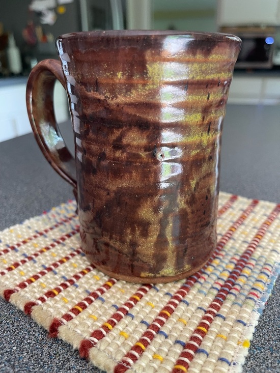 Handmade Other - Handcrafted Brown Ceramic 12 ounce Mug with Iridescent Green Accents